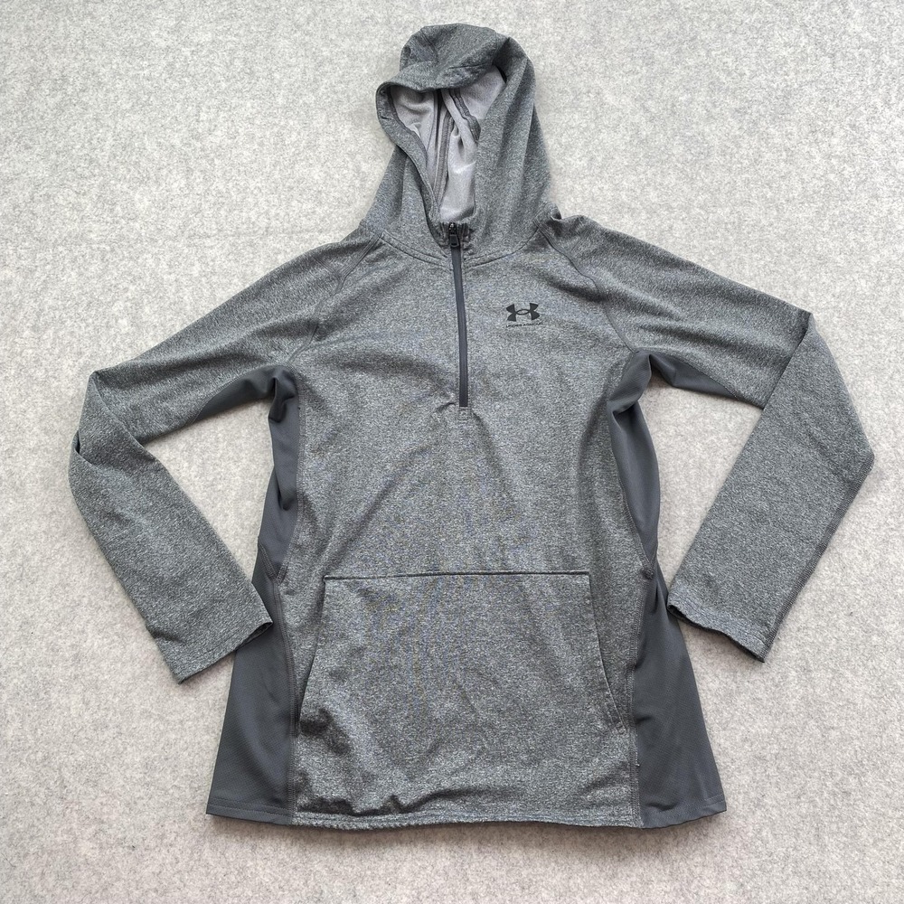 Under Armour Hoodie Youth Large (14-16) Gray ColdGear 1/4 Zip Pullover Logo